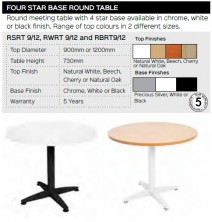Four Star Base Round Table Range And Specifications
